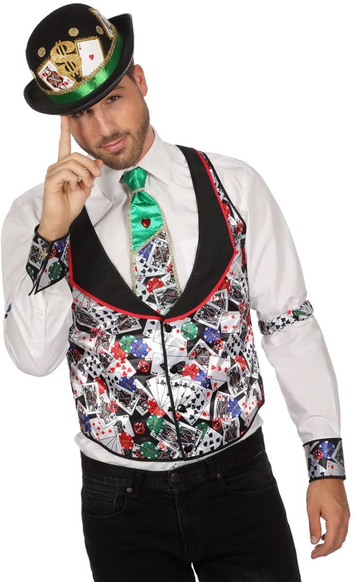 Casino Kostuum | Gilet Casino Poker Flush Man | Maat 48 | Carnaval kostuum | Verkleedkleding